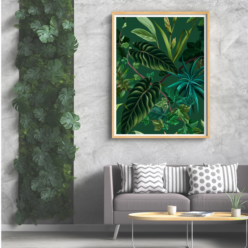 JUNGLE FANTASY: Lush Green Tropical Plants Printed wall art