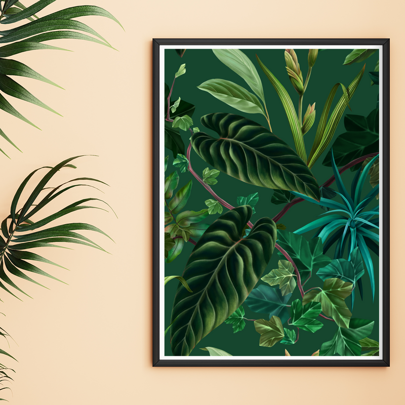 JUNGLE FANTASY: Lush Green Tropical Plants Printed wall art